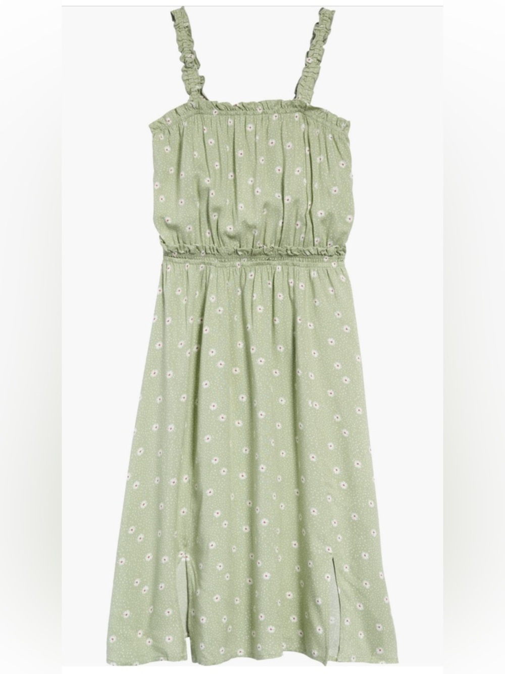 Girls Light Green Floral Maxi Sundress with Ruffled Straps